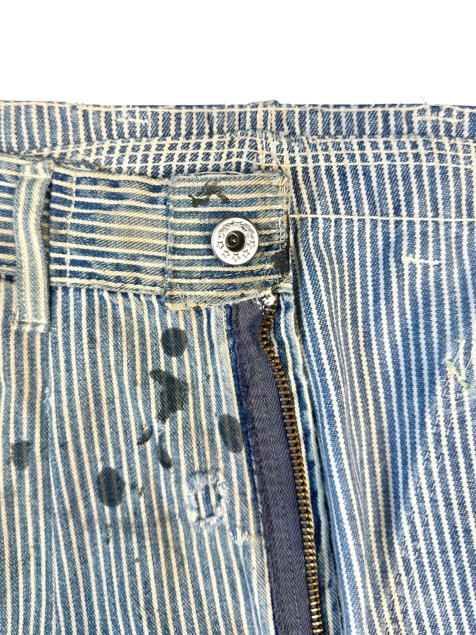 1940s Pioneer Distressed and Repaired Pinstripe Carpenters (36)