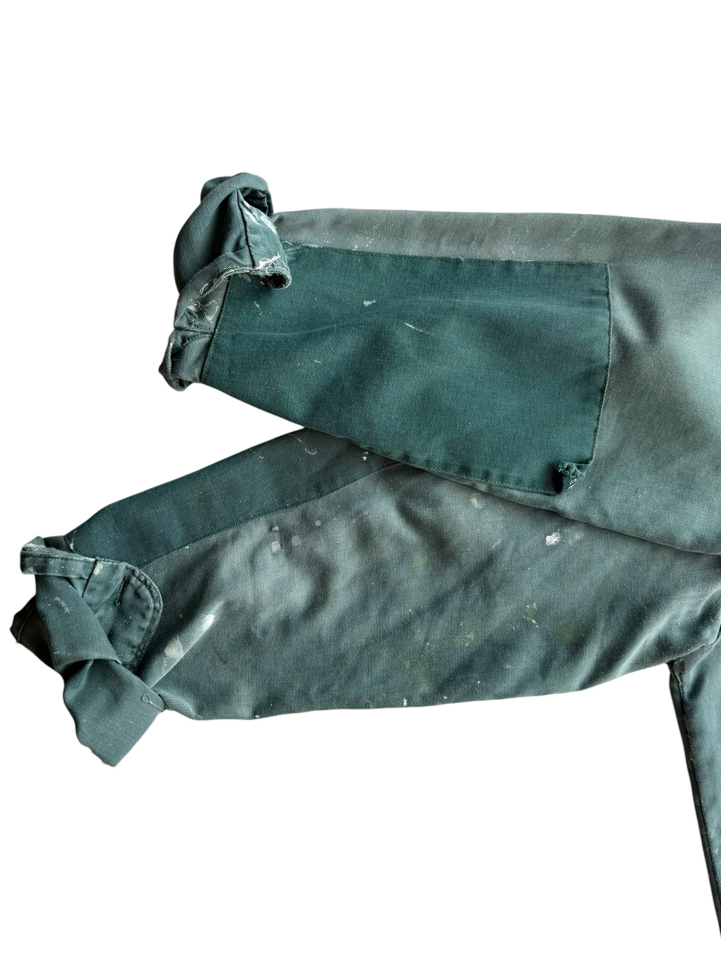 1950s Sun Faded Green Splatter Paint Repaired Work Shirt (XL)