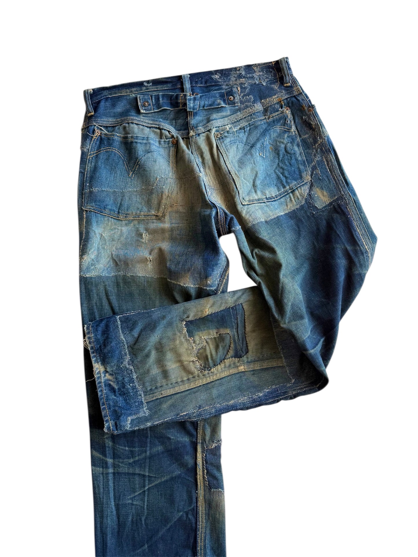 1920s/1930s Distressed & Repaired Buckle Back Jeans (31)