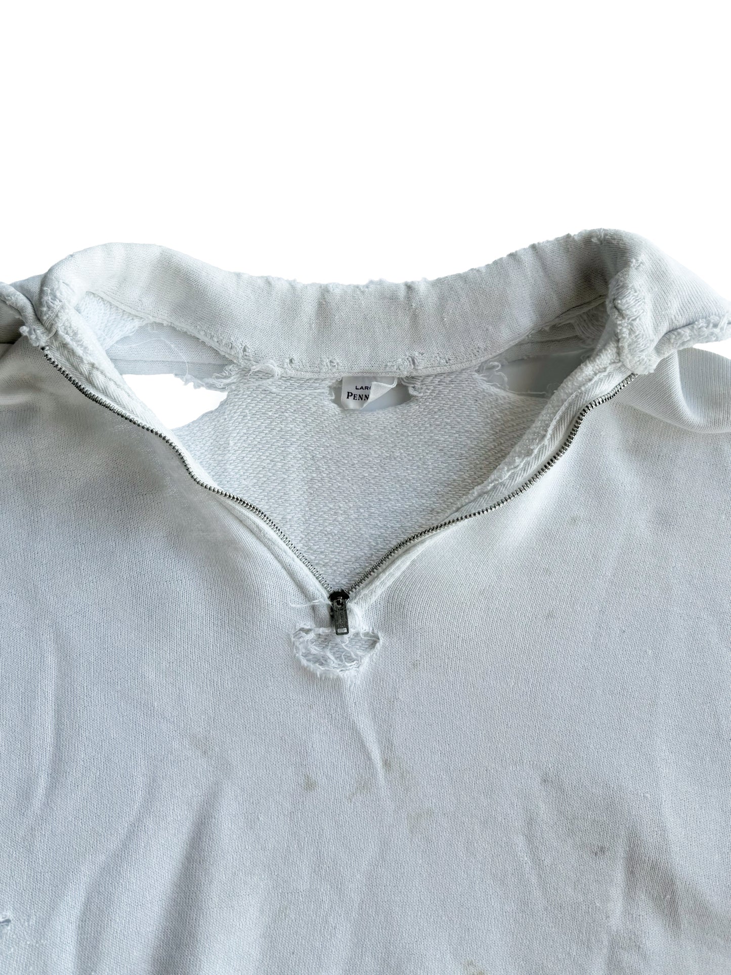 1950s ‘Chopper’ Distressed White Quarter Zip Sweatshirt (M/L)