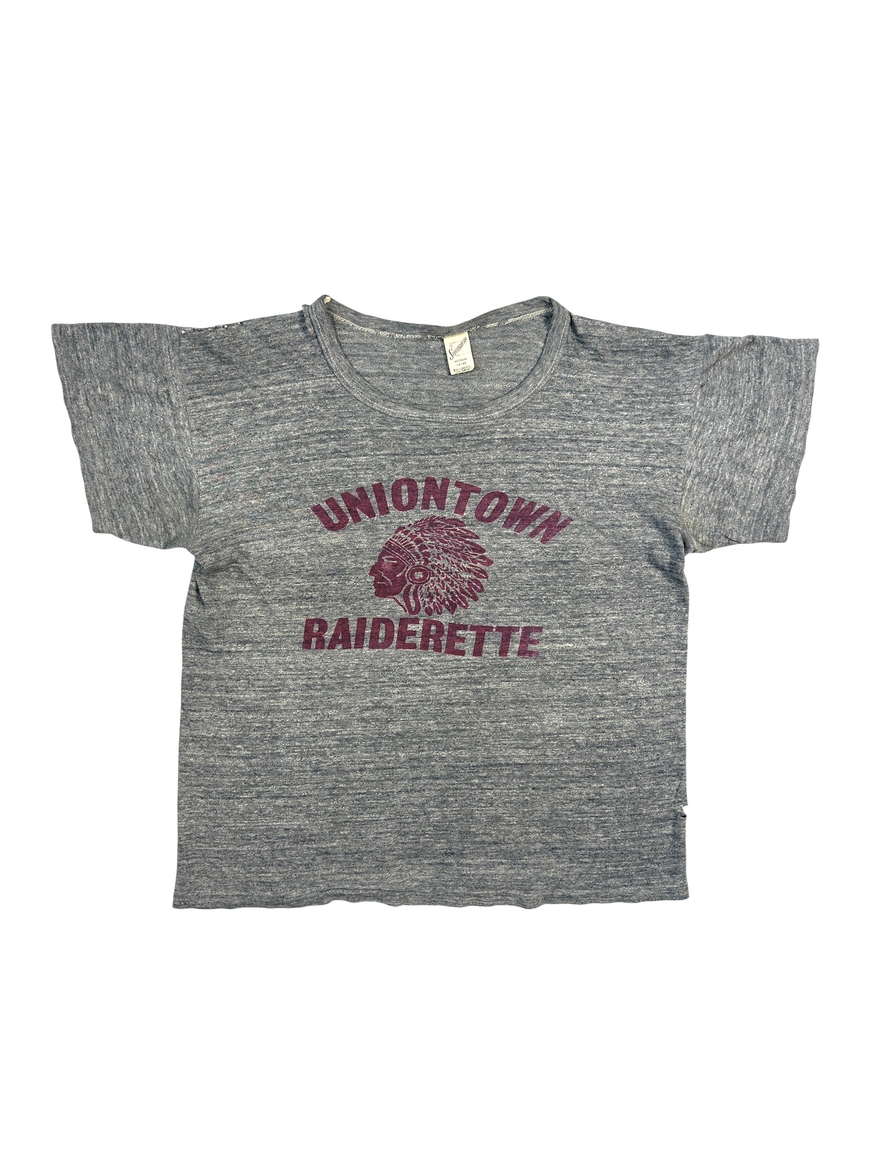 1960s Heather Grey Distressed Collegiate Tee (S/M)