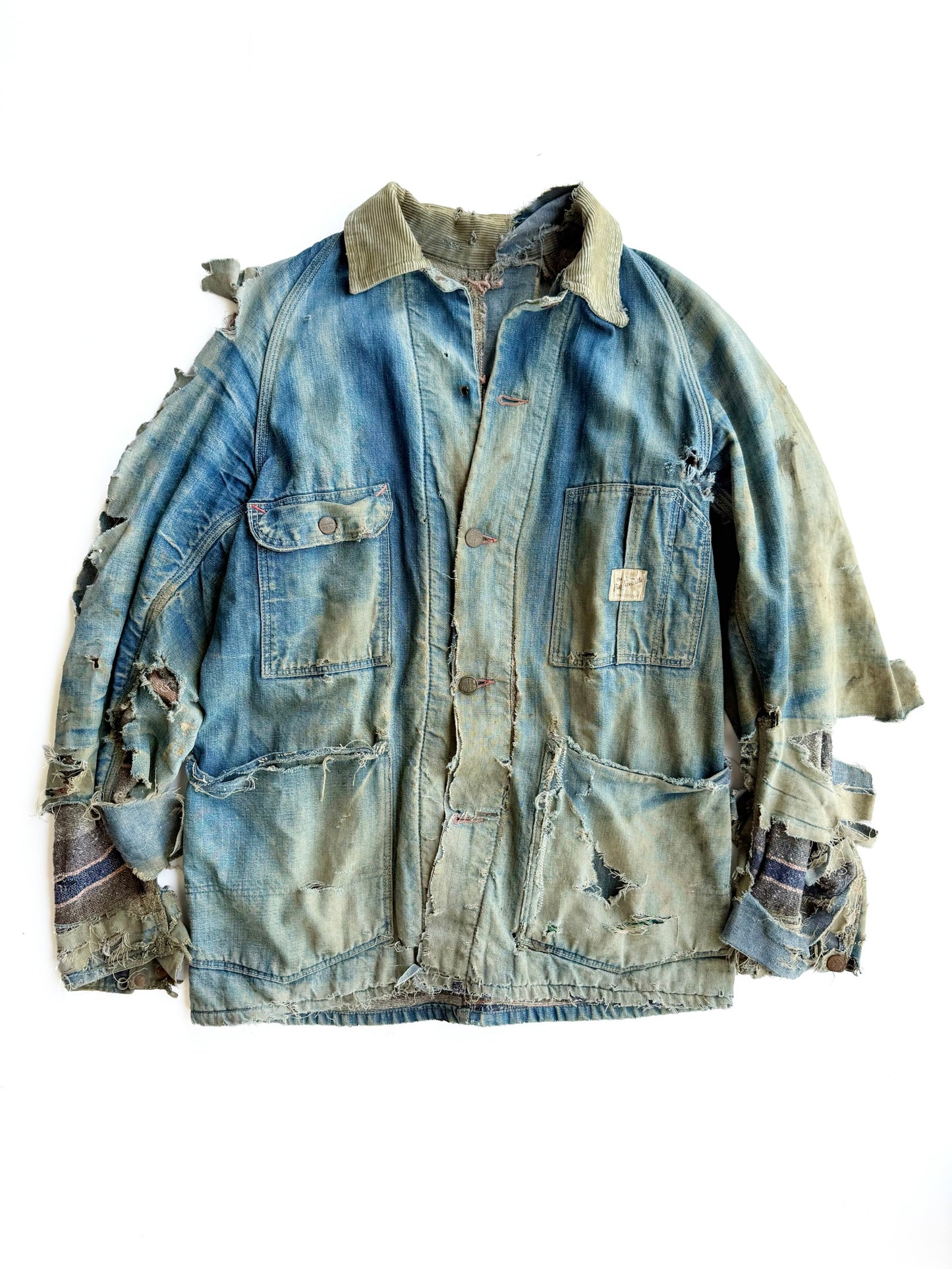 1940s Heavily Distressed and Sun Faded Denim Chore Jacket (M/L)