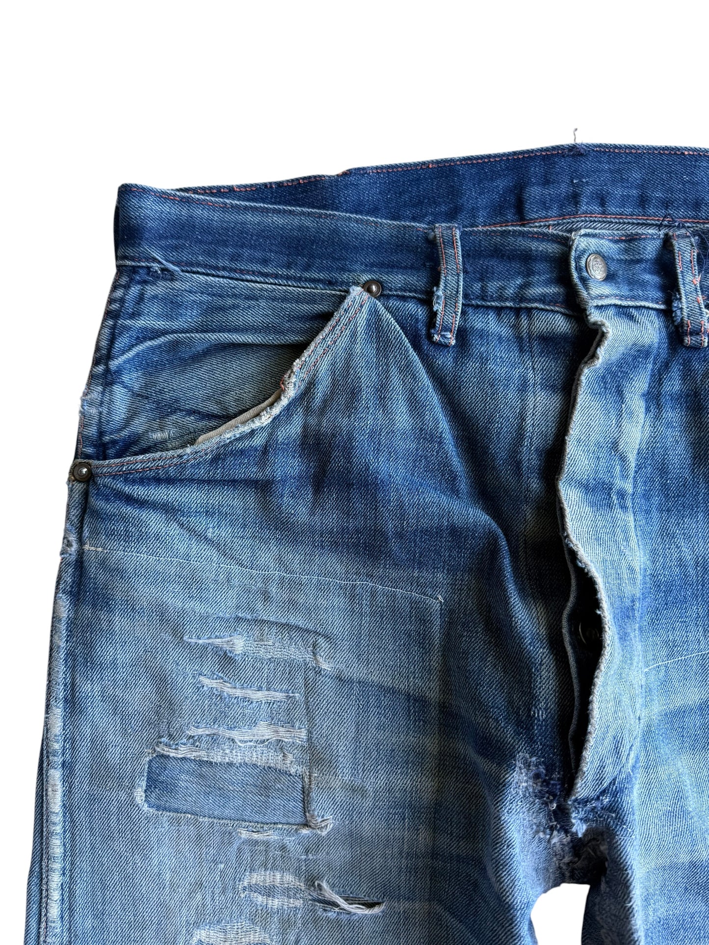 1940s Donut Button Repaired Denim Carpenter Jeans (34)