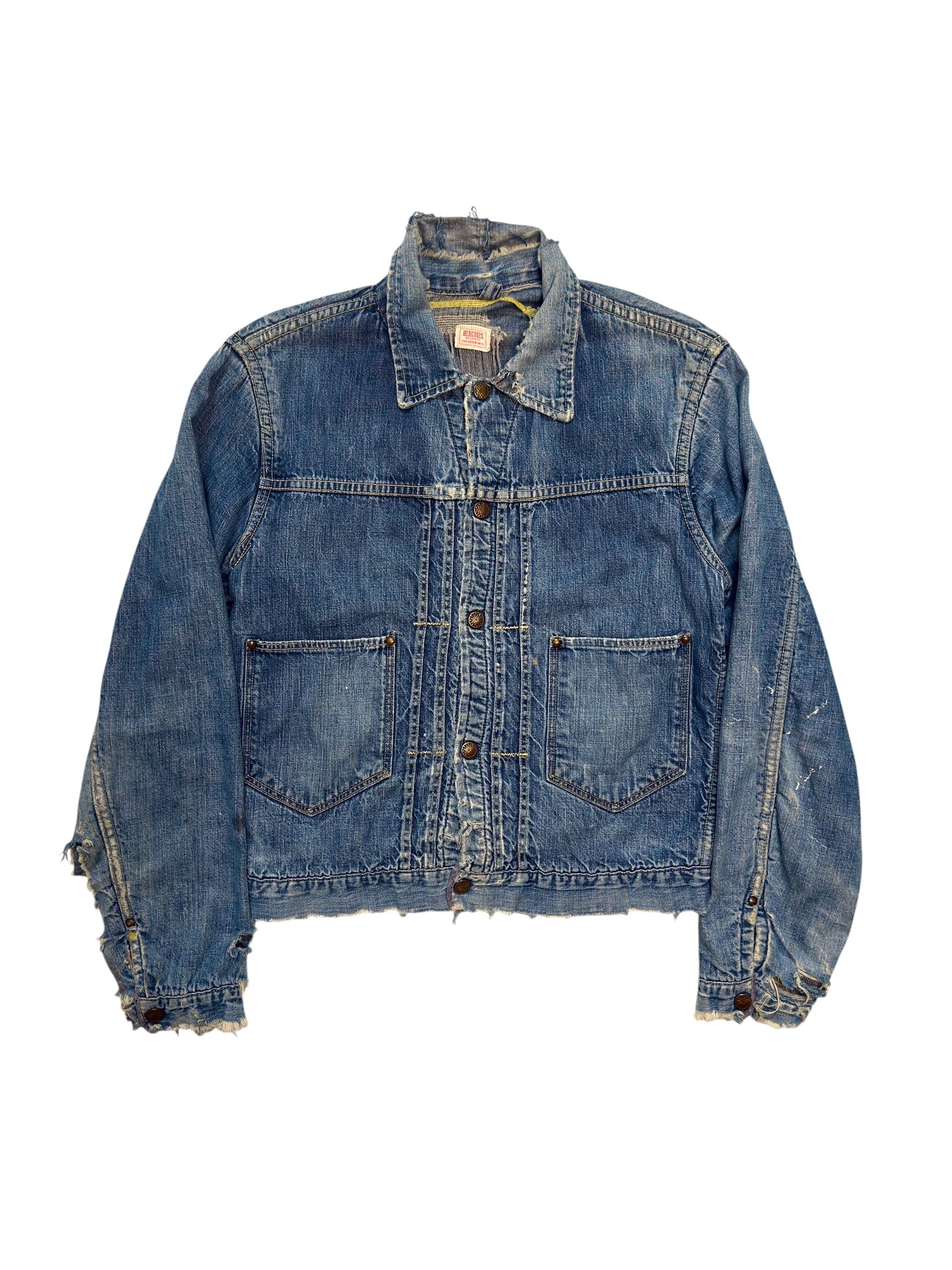 1950s Hercules Lined Sun Faded Distressed Denim Jacket (S/M)