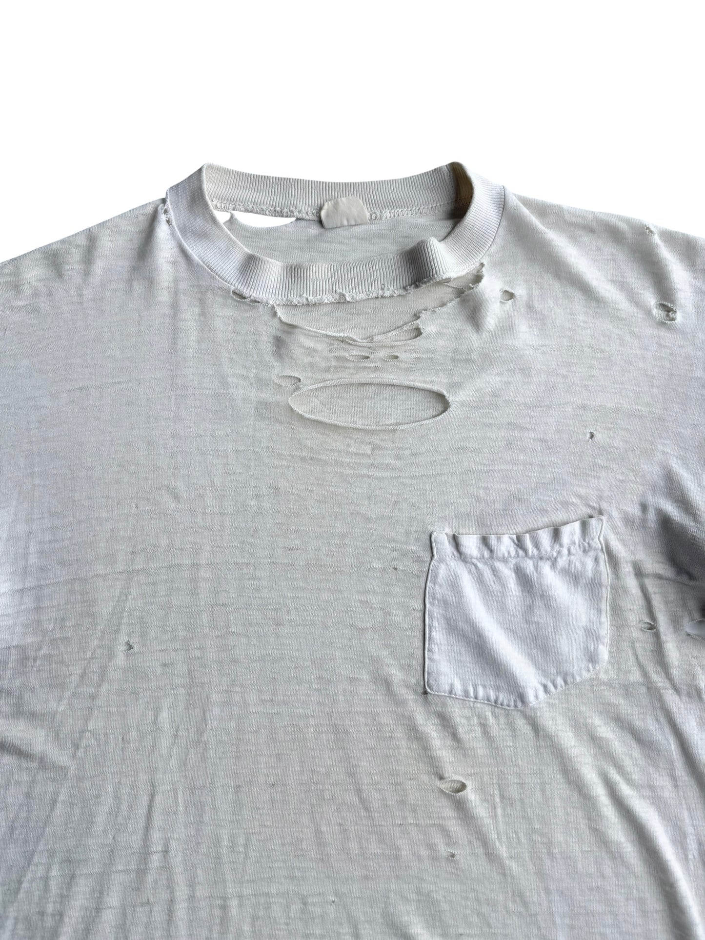 1950s Perfectly Distressed White Pocket Tee (M/L)