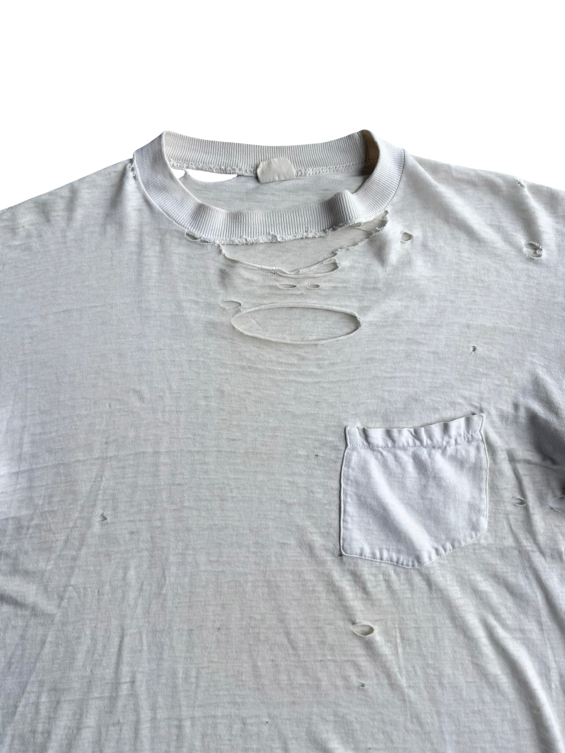 1950s Perfectly Distressed White Pocket Tee (M/L)