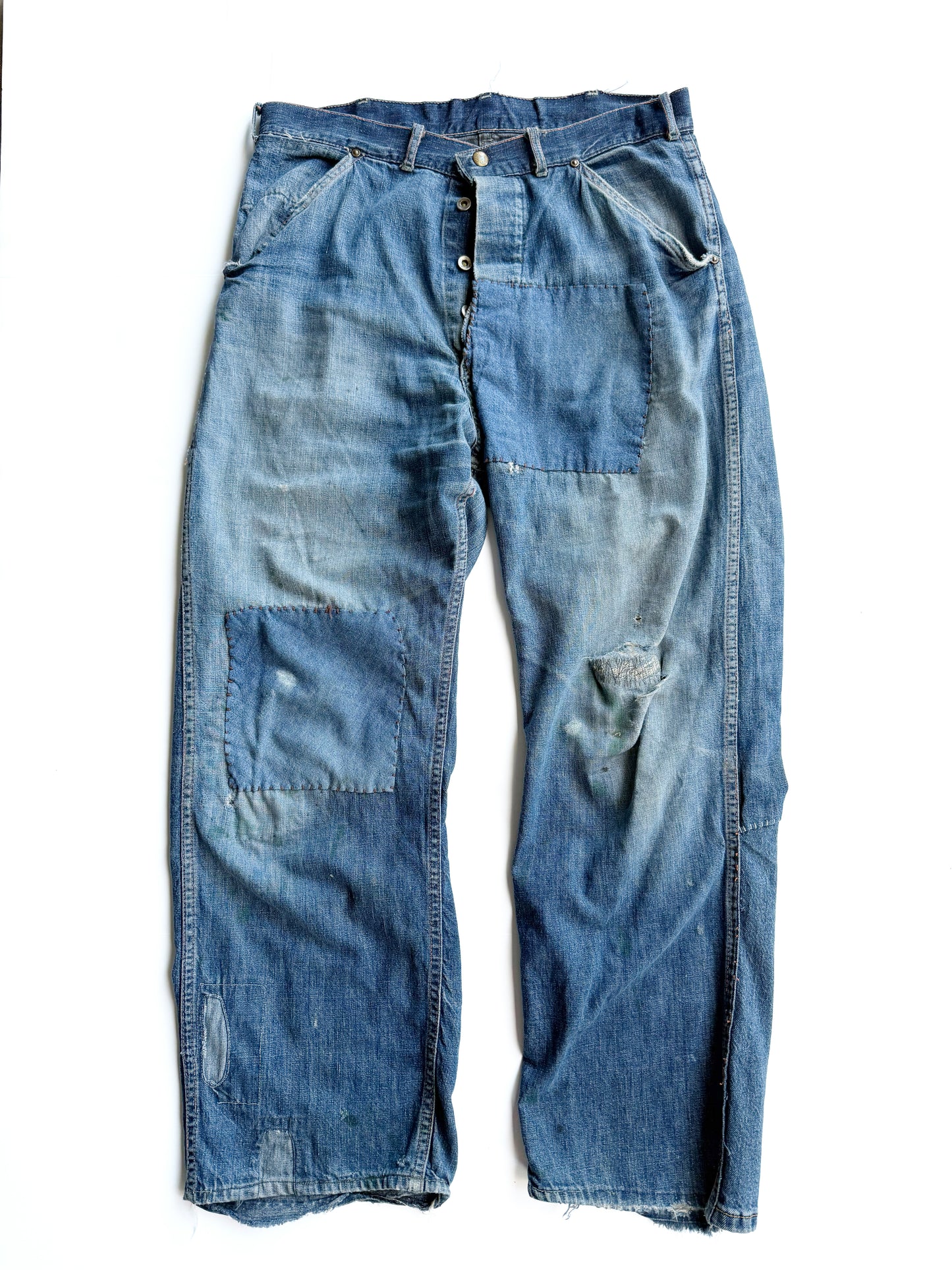 1950s Heavily Repaired Donut Button Jeans (33)