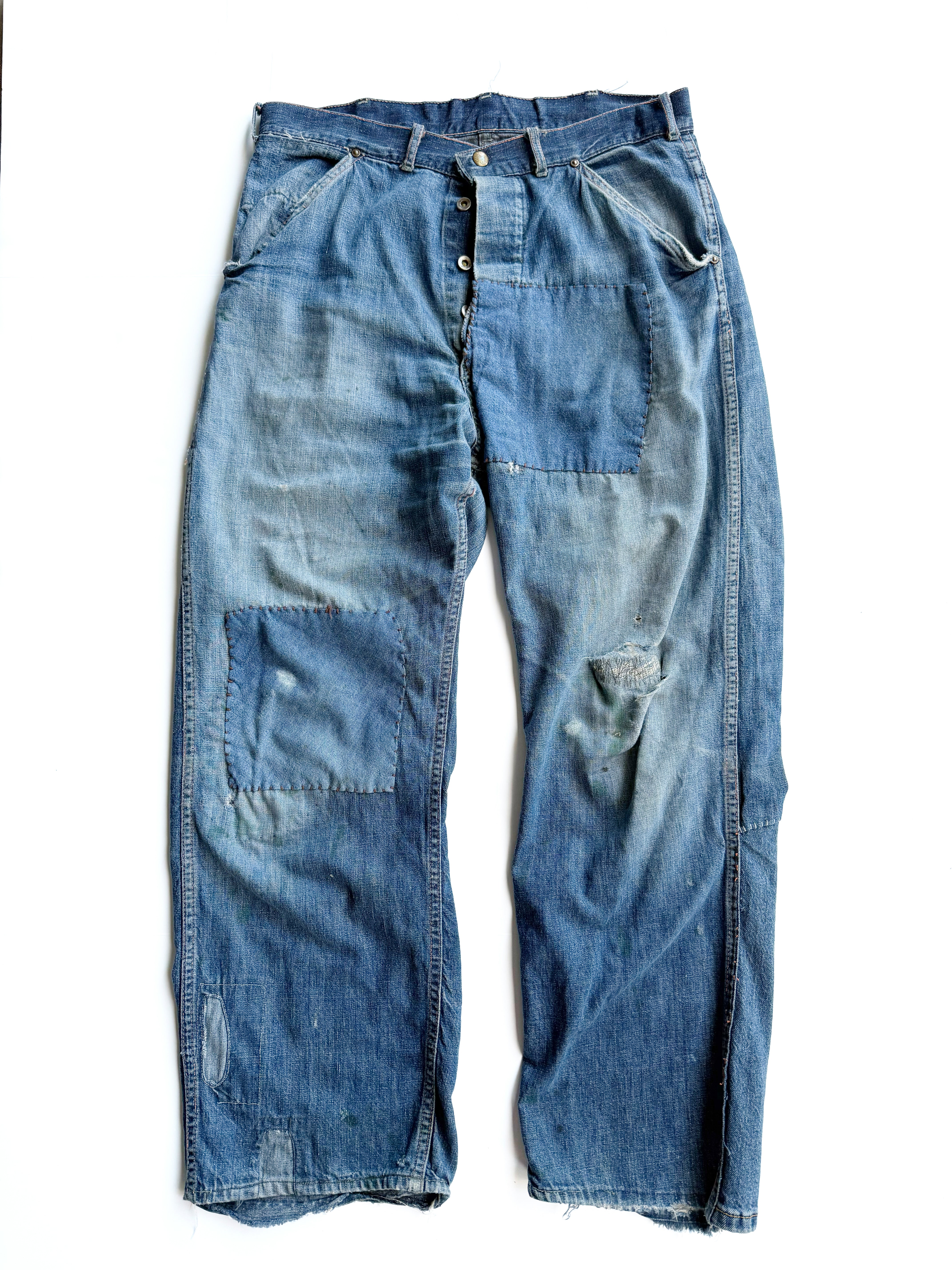 1950s Heavily Repaired Donut Button Jeans (33)