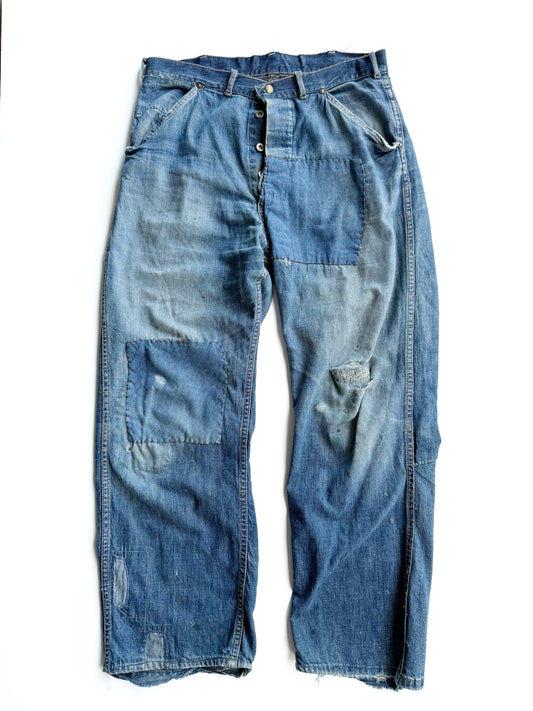 1950s Heavily Repaired Donut Button Jeans (33)