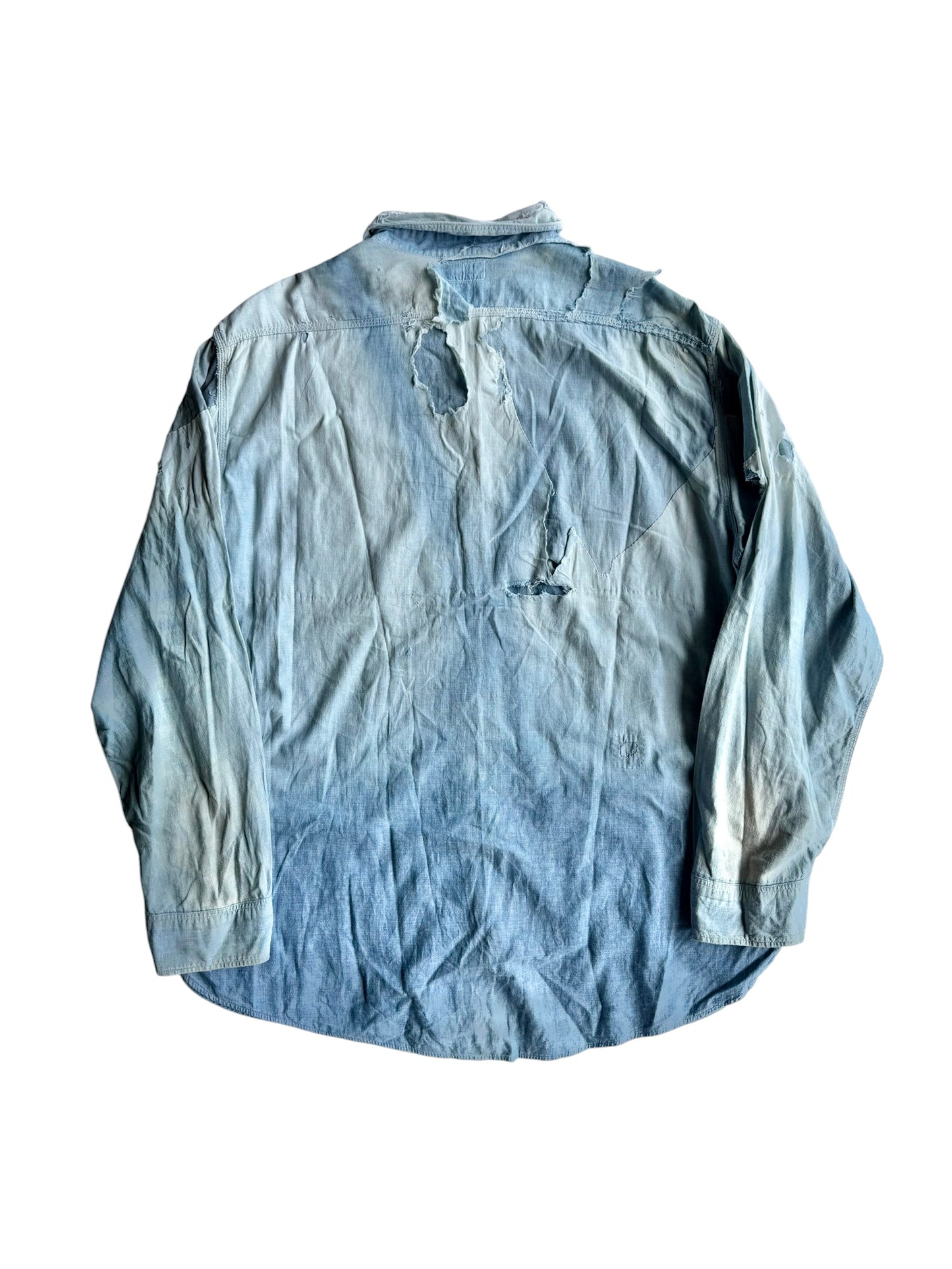 1940s Hercules Overall Sun Faded Repaired Work Shirt (XL)