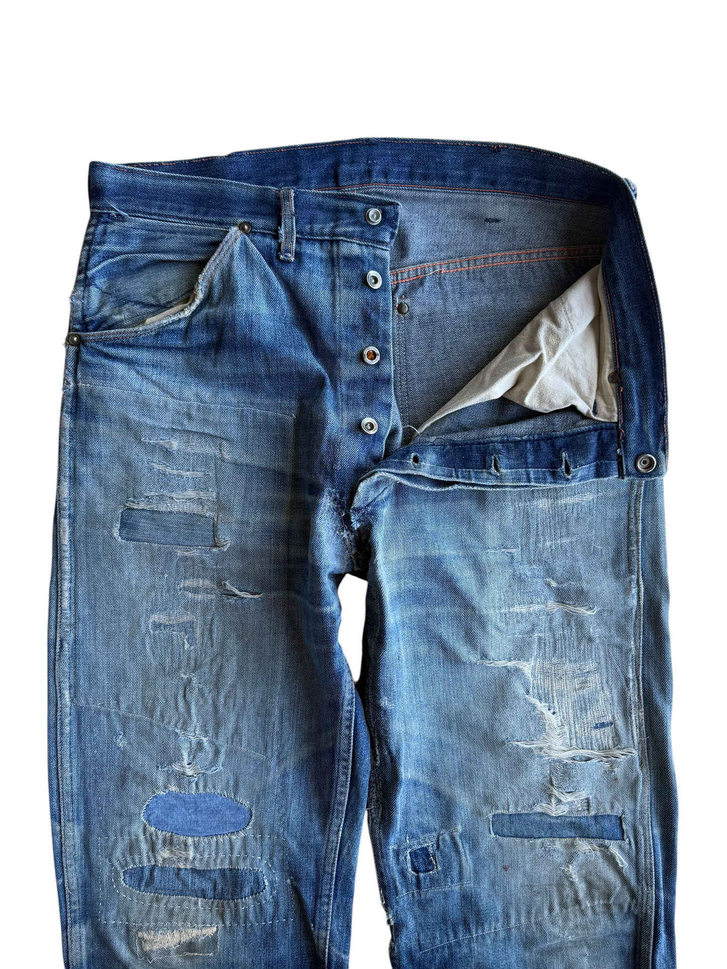 1940s Donut Button Repaired Denim Carpenter Jeans (34)