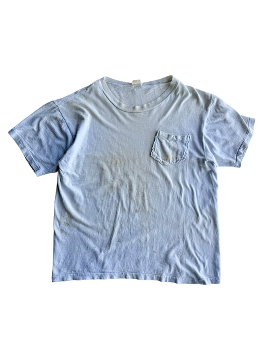 1960s Faded Baby Blue Distressed Pocket Tee (S/M)