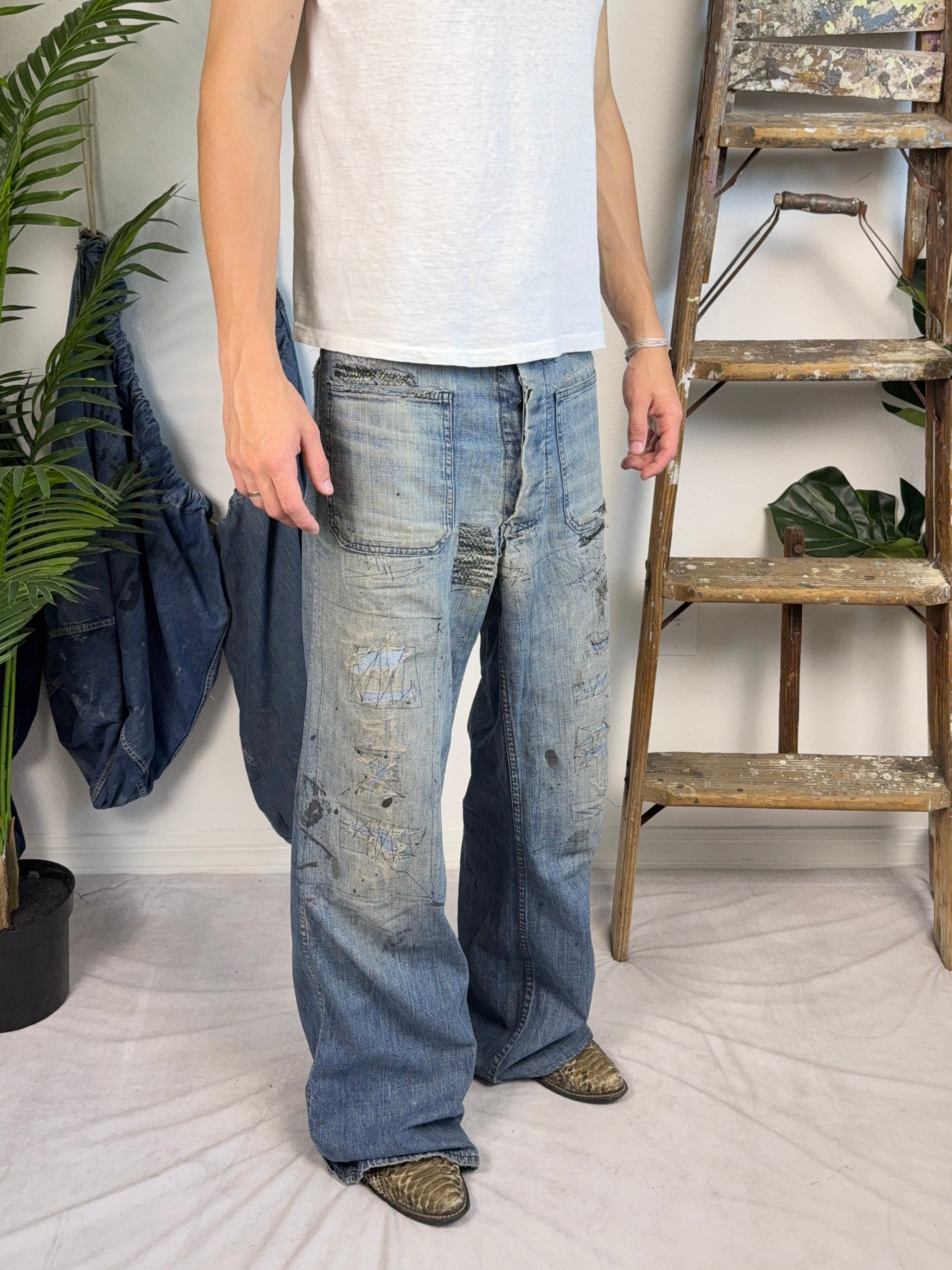 1940s WW2 Distressed & Repaired USN Dungarees (30)
