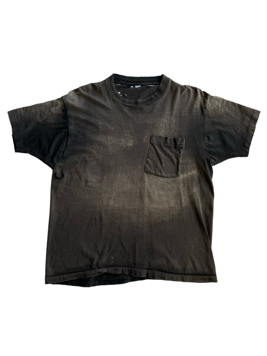 1970s Perfectly Sun Faded and Distressed Black Pocket Tee (M/L)