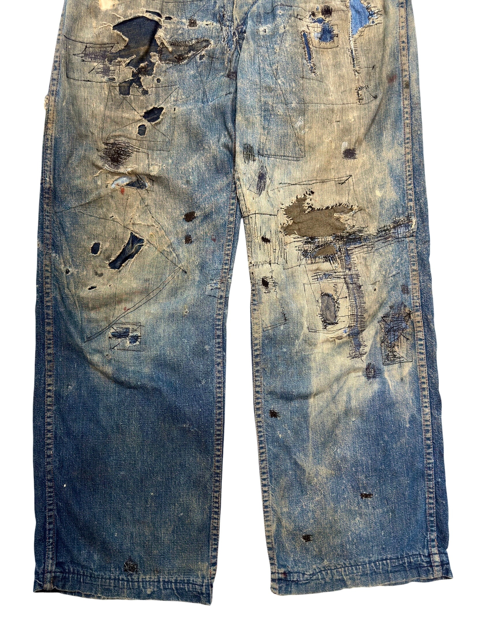 1940s Heavily Distressed Buckle Back Jeans (32)
