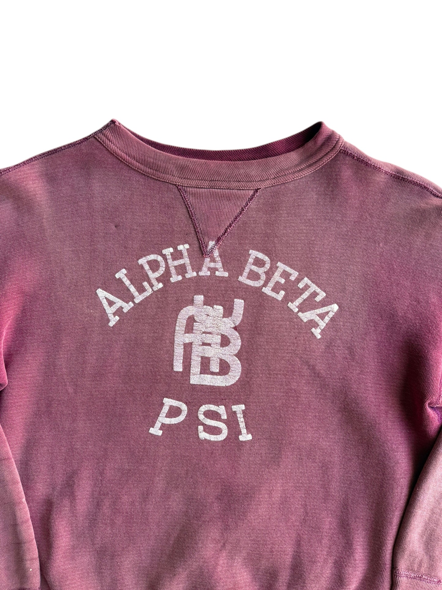 1950s Sun Faded Maroon Fraternity Single V Sweatshirt (S/M)