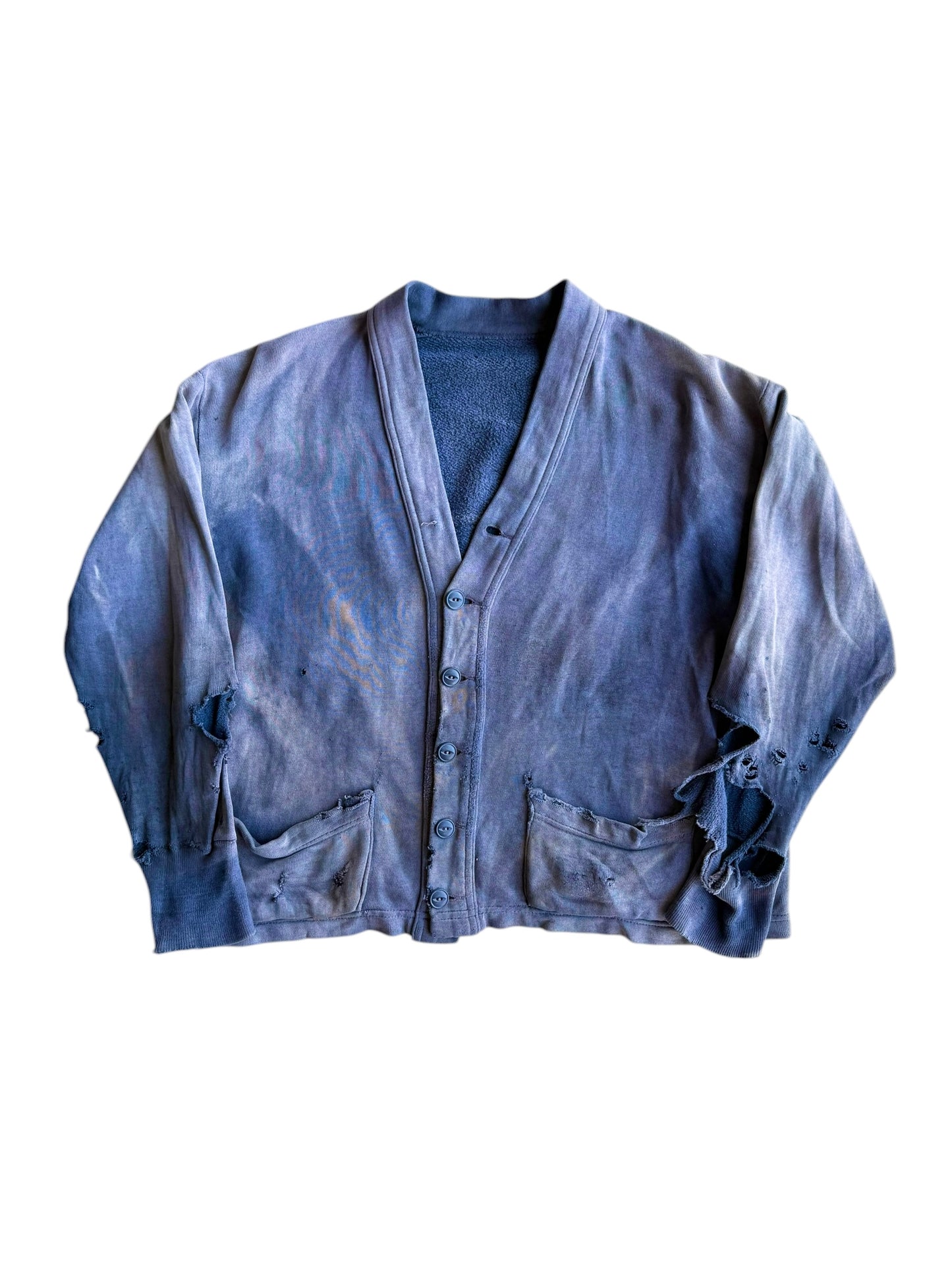 1940s Sun Faded and Distressed Cotton Cardigan (M/L)
