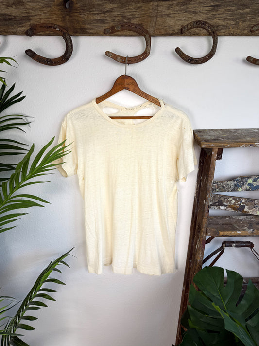 1940s Unbranded Stenciled Distressed White Tee (S/M)