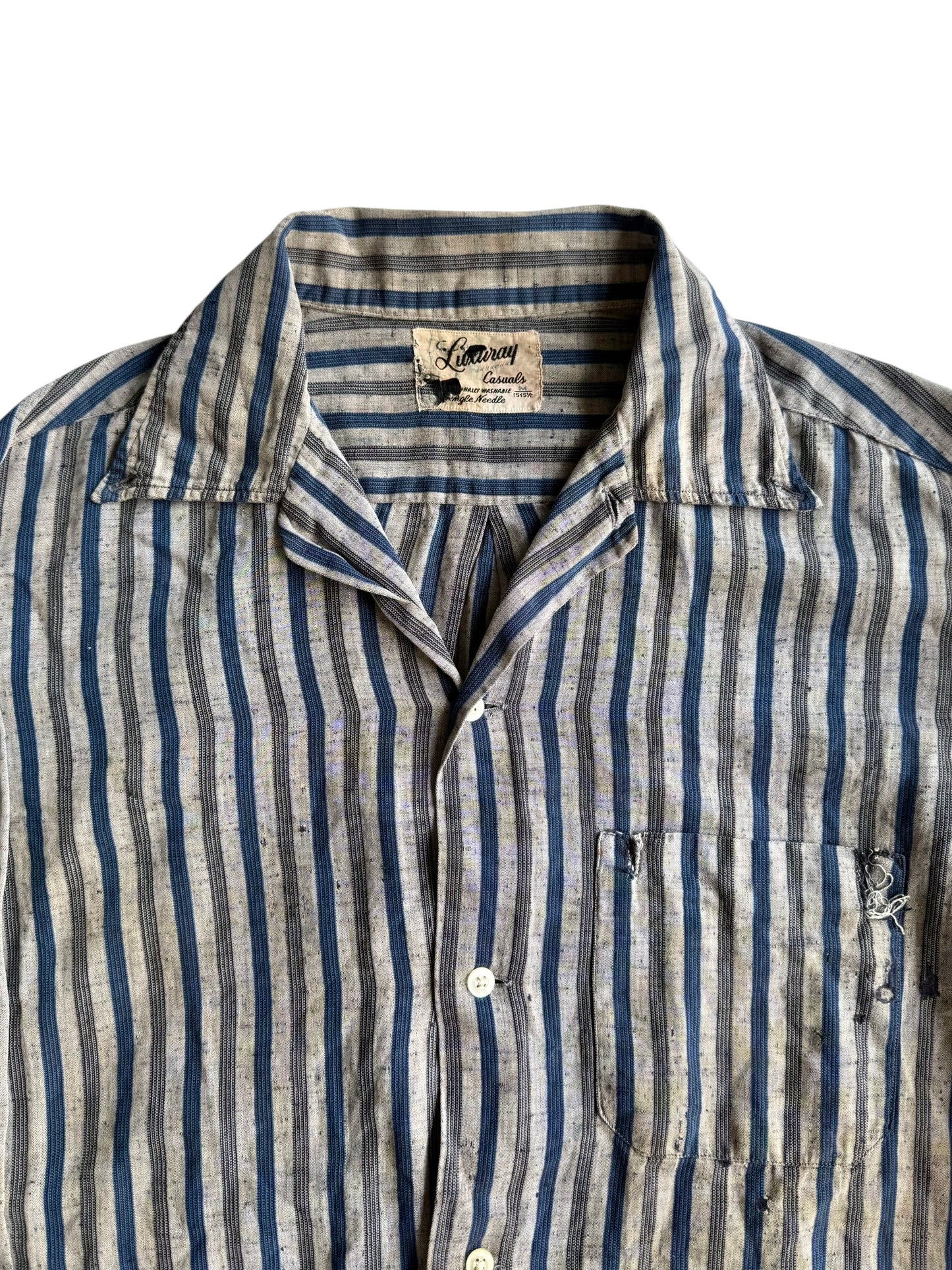 1950s Grey/Blue Striped Cotton Button Shirt (S/M)