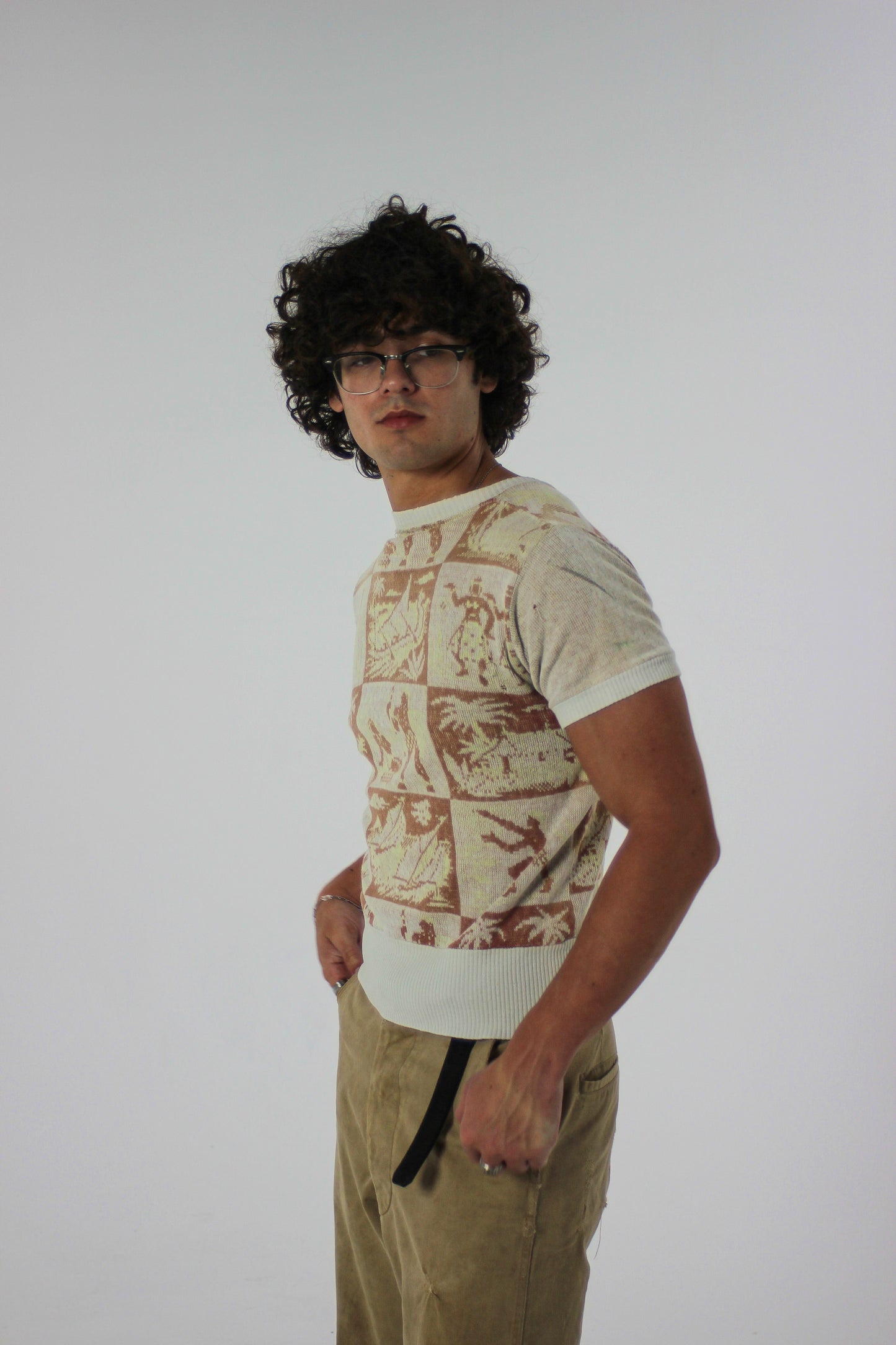 1940s Novelty Cotton Short Sleeve Sweatshirt (S)