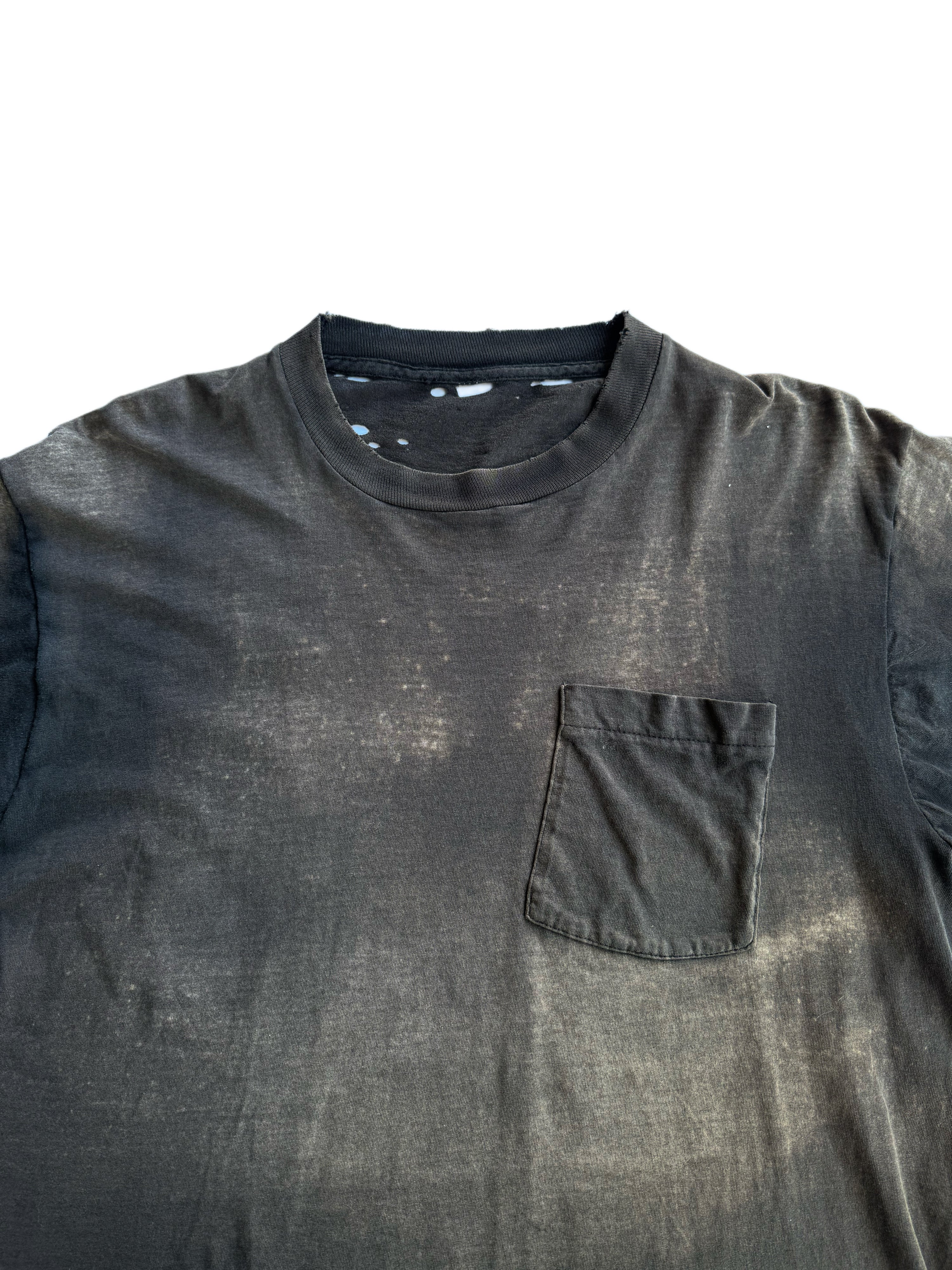 1970s Perfectly Sun Faded and Distressed Black Pocket Tee (M/L)