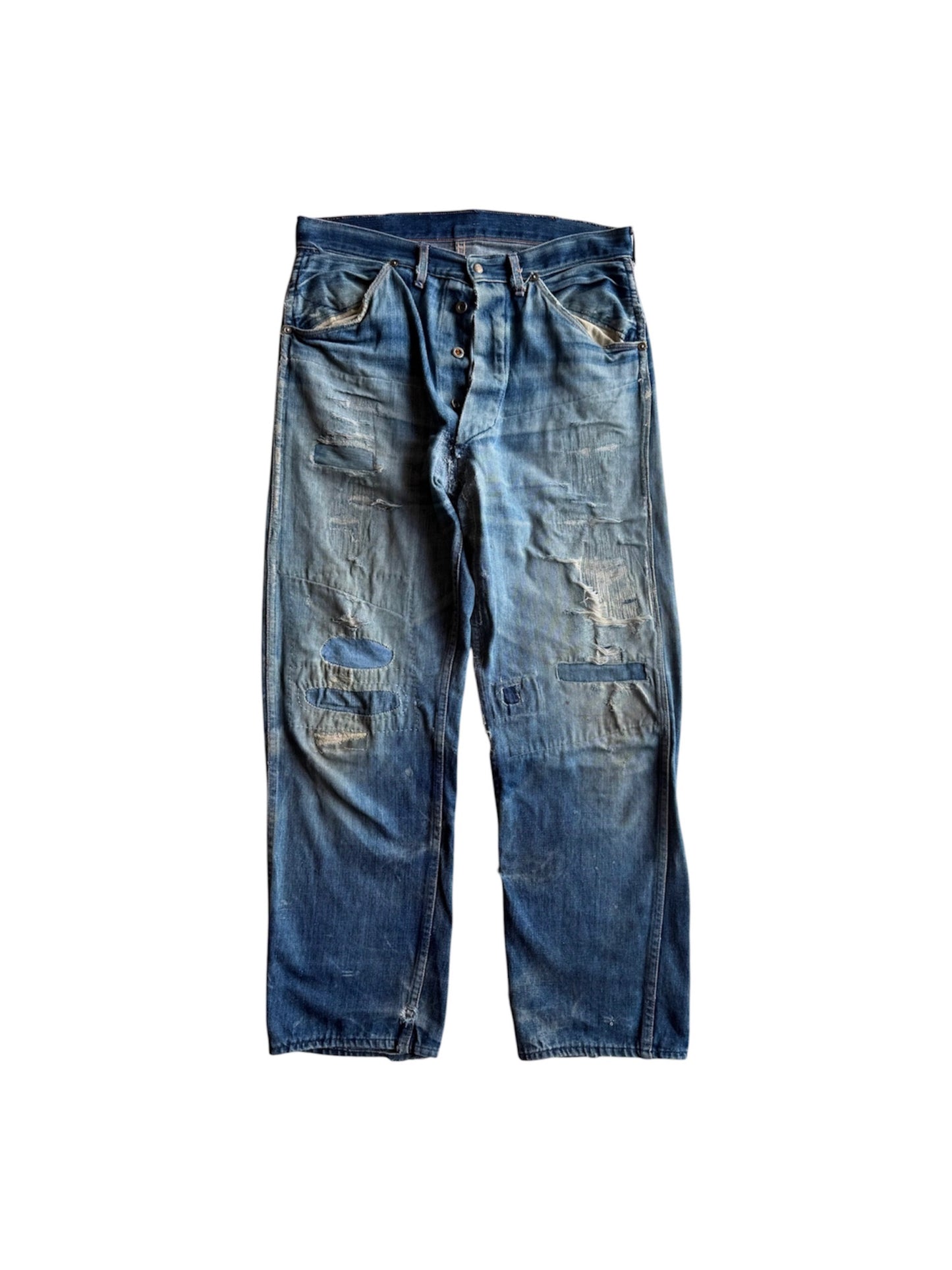 1940s Donut Button Repaired Denim Carpenter Jeans (34)