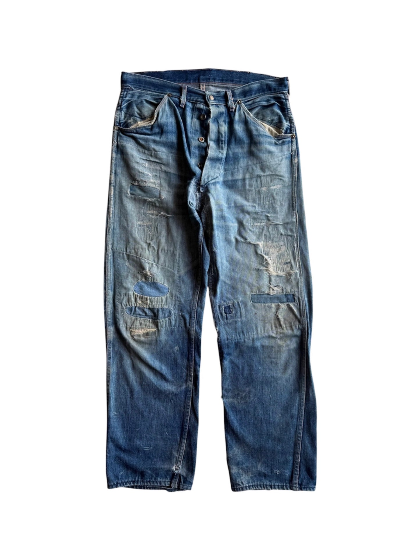 1940s Donut Button Repaired Denim Carpenter Jeans (34)