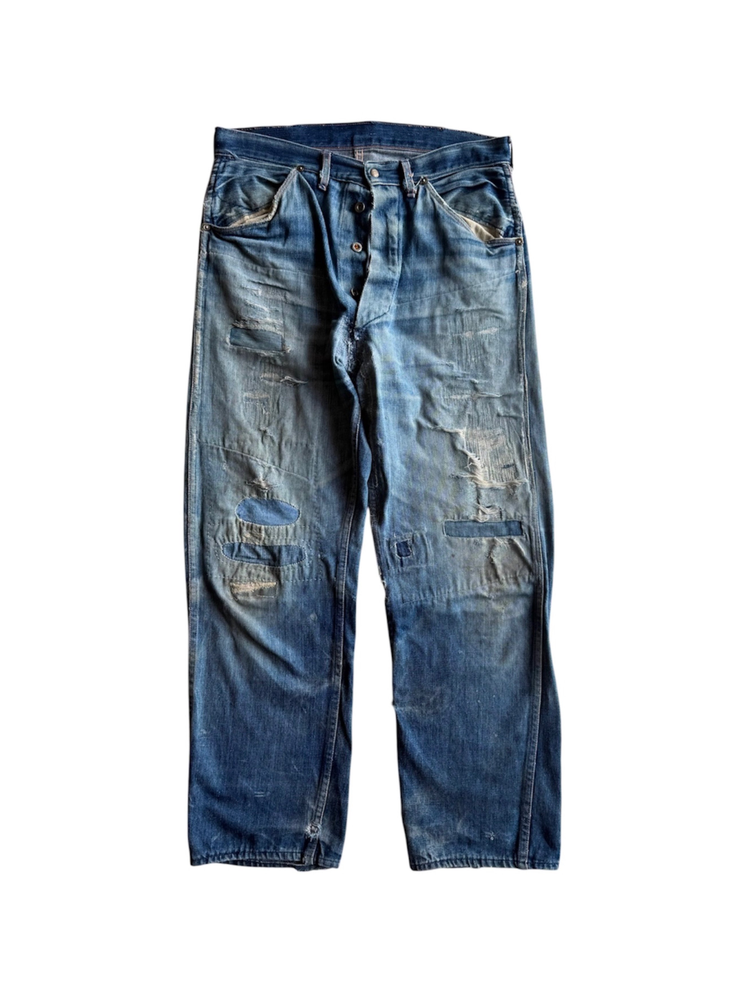 1940s Donut Button Repaired Denim Carpenter Jeans (34)